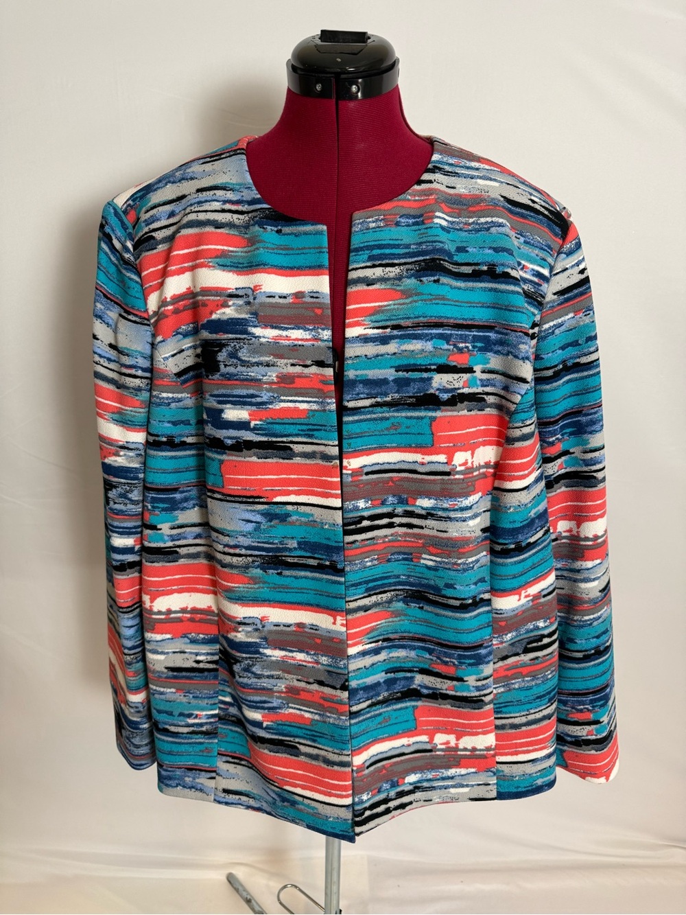 Kasper Open-Front Blazer Women's Size 20W Multicolored Striped Long Sleeves